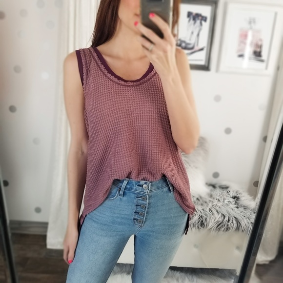 Summer Spring Waffle Knit Top Scoop Neck Layered Tank Soft Casual Tops - Picture 3 of 8